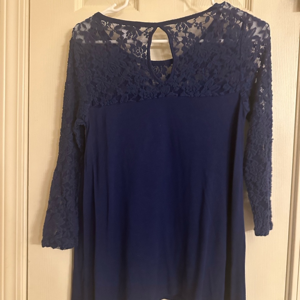 Charming Charlie Elegant Blue Lace Top